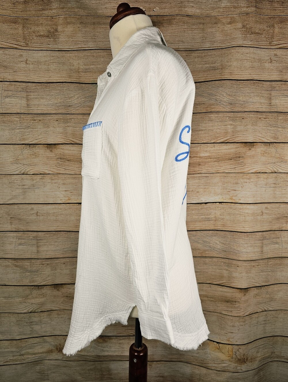 NWT Blue Island Beach Sun Surfing Club Cotton Gauze Shirt Coverup Size Medium - Picture 3 of 5